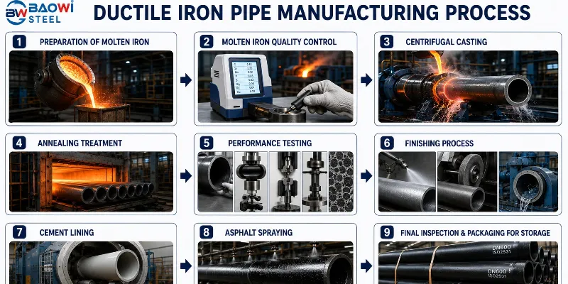 Flowchart of ductile iron pipe manufacturing