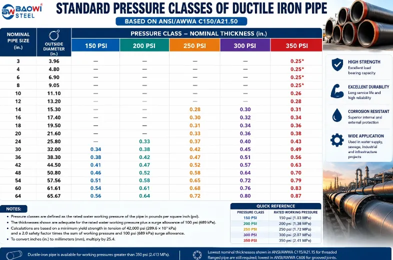 Ductile Iron Pipe Pressure Rating Chart 