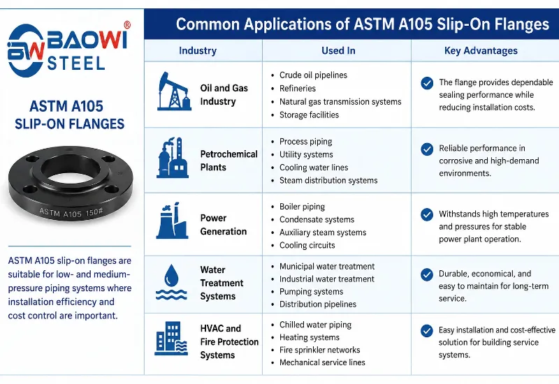 Common Applications of ASTM A105 Slip-On Flanges