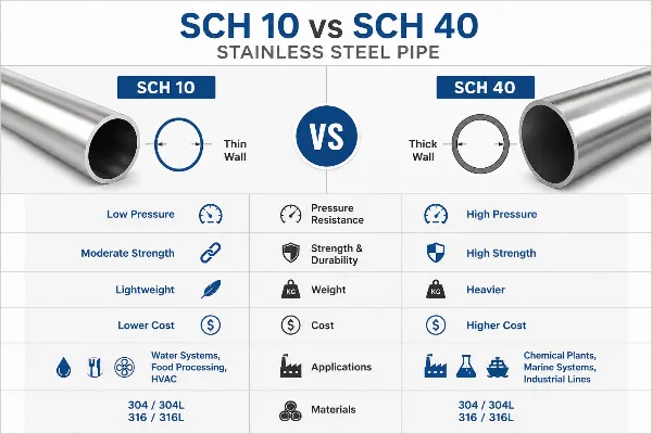 Comparison Chart: SCH 10 vs. SCH 40 Stainless Steel Pipe