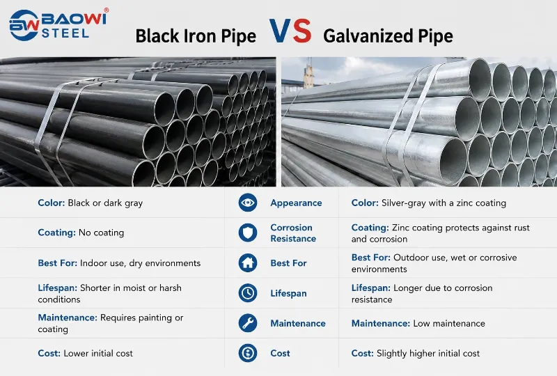 Black Iron Pipe vs Galvanized Pipe