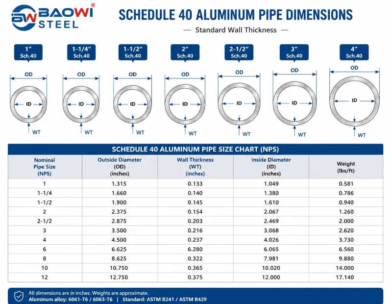 Schedule 40 Aluminum Pipe Size Chart Schedule 40 Aluminum Pipe Size Chart