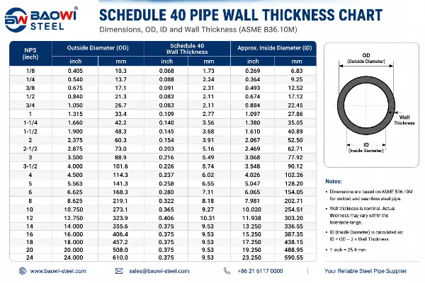 Schedule 40 Pipe Thickness Chart