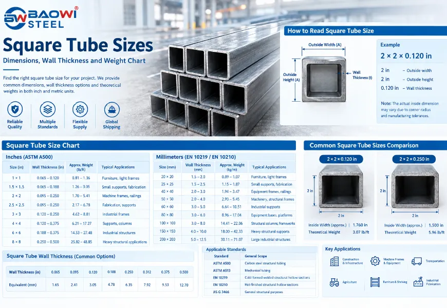 Square Tube Size Chart